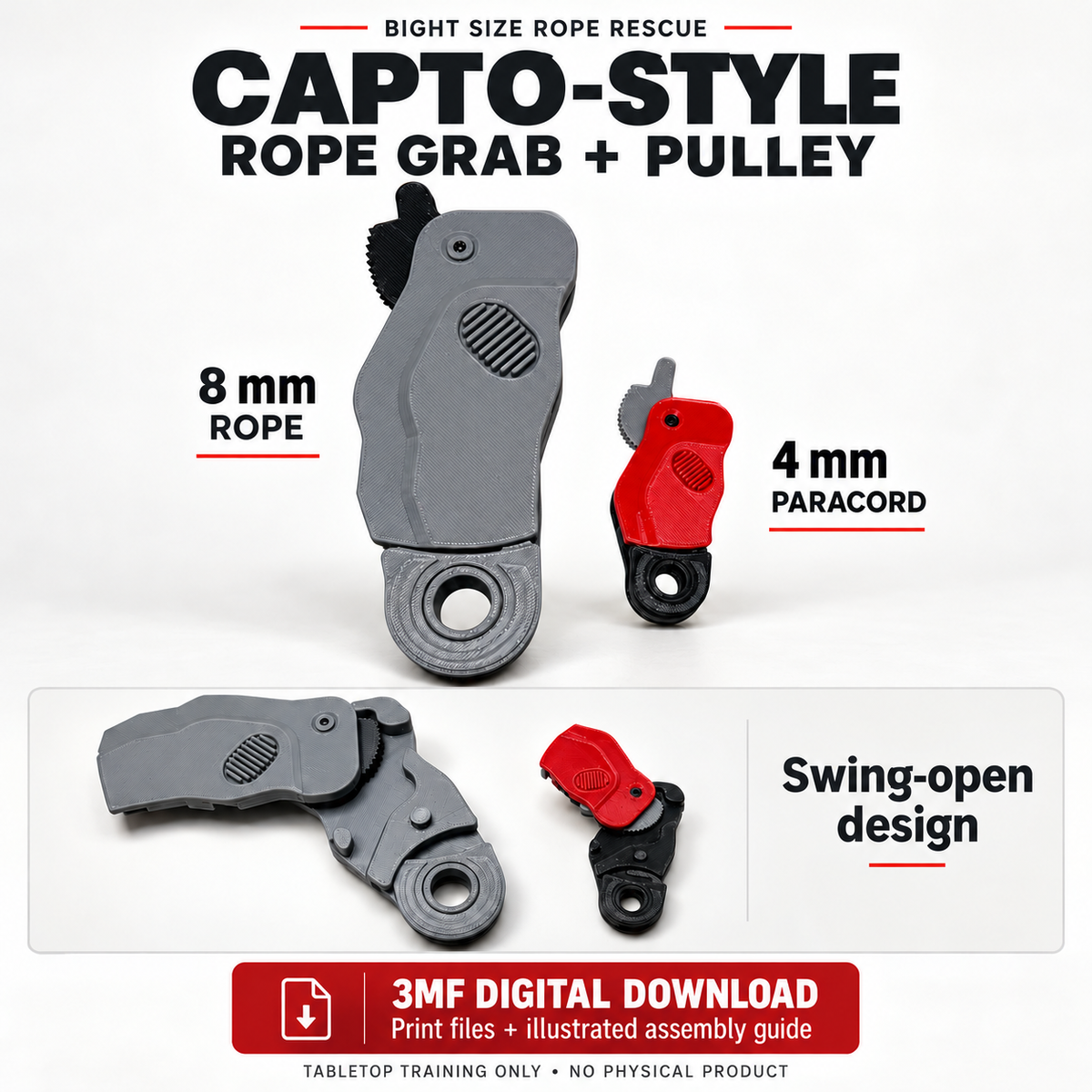 CAPTO-Style Rope Grab & Pulley | 3MF Digital Download